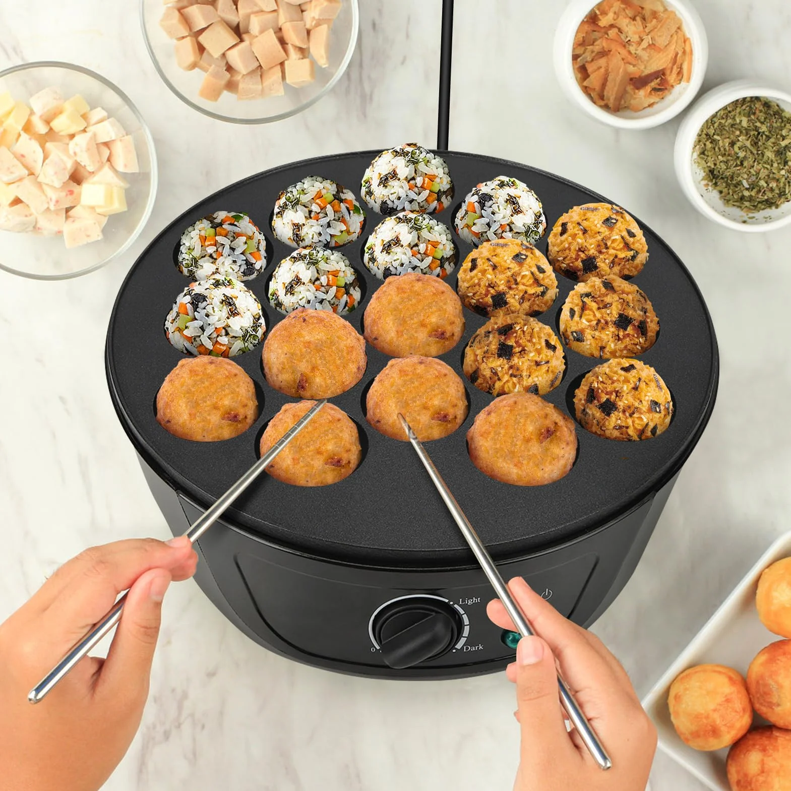 Ejoyous Takoyaki Maker, 18 siatek gospodarstwa domowego, ośmiornica, mini elektryczna, forma do pieczenia, szybka maszyna śniadaniowa (UE)