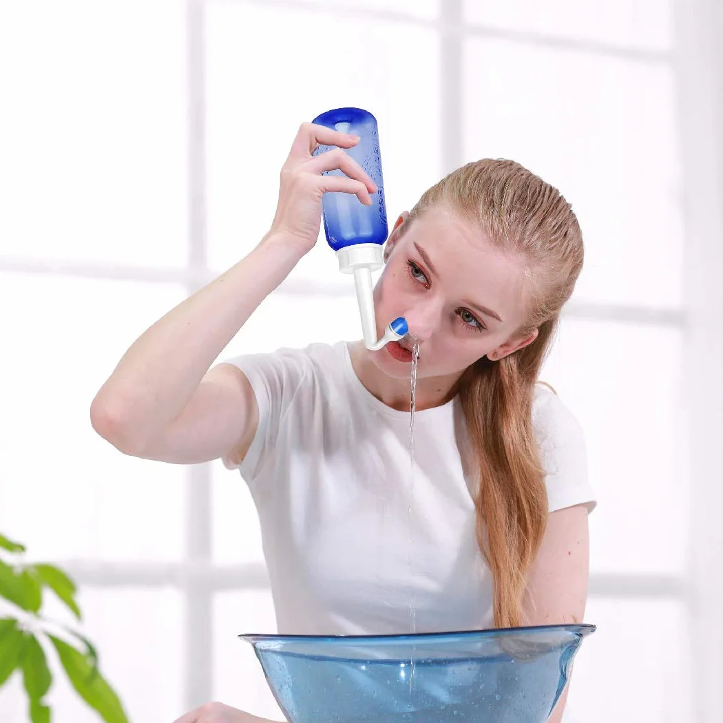 Neti Pot-2 botellas+4 boquillas+spray nasal (solo botella) -300 ml Neti Pot Sinus Rinse Kit de enjuague para senos nasales -Limpiador de nariz y riego sinusal -Pulverizador nasal bloqueado de nariz