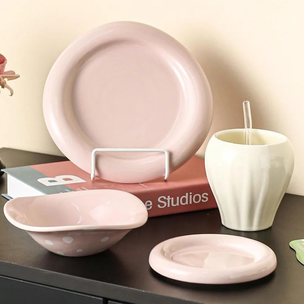 Zestaw obiadowy z grzybami, 4-częściowa ceramiczna miska, talerz, kubek, spodek, kapryśna dekoracja kuchni, wyjątkowy prezent dla miłośników grzybów