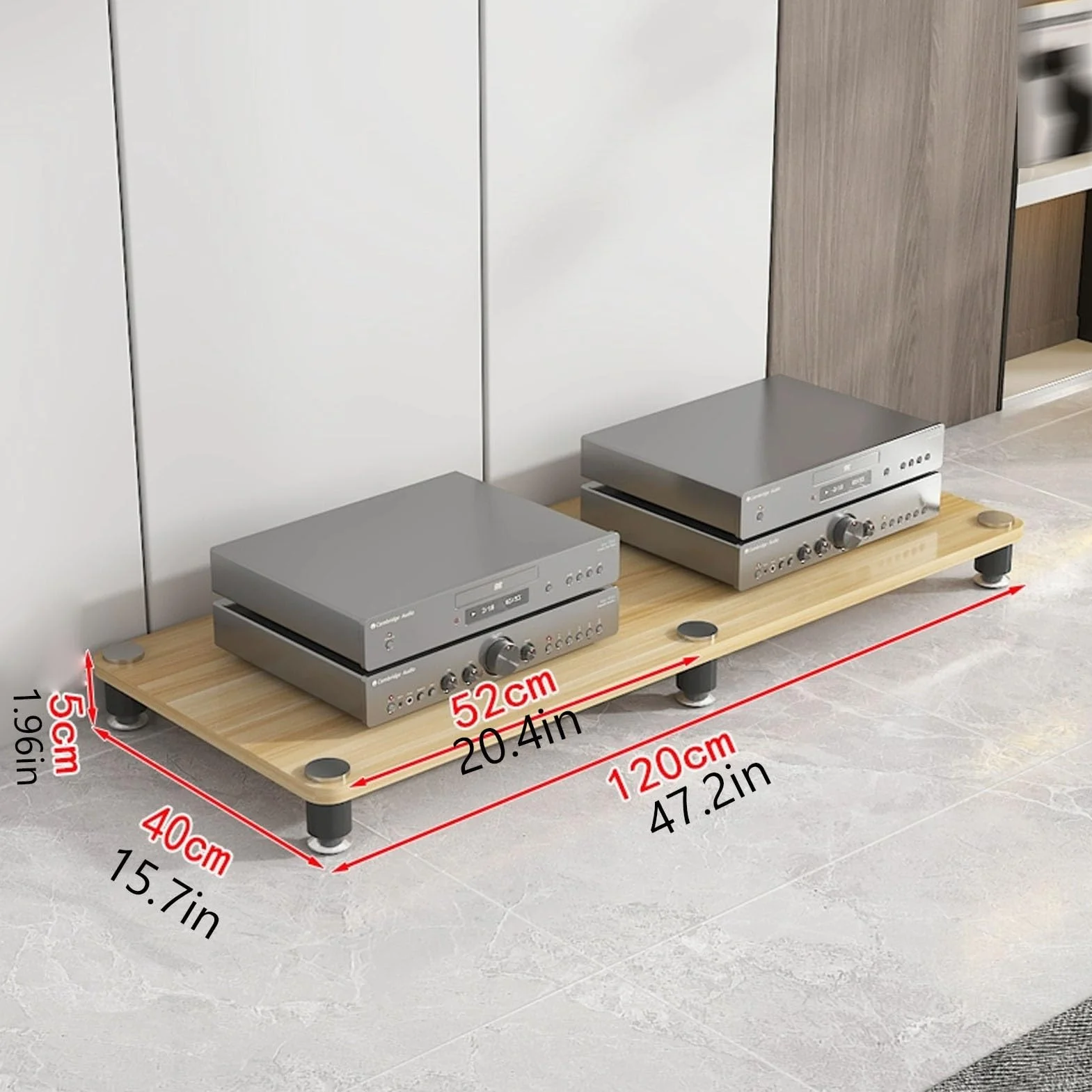 Szafka HiFi o, narożny stojak na koncerty, otwarta półka, stojak na wzmacniacz (naturalny, 1 poziom, 5 cm/4,8 cm) - idealny do kina domowego i systemów dźwiękowych