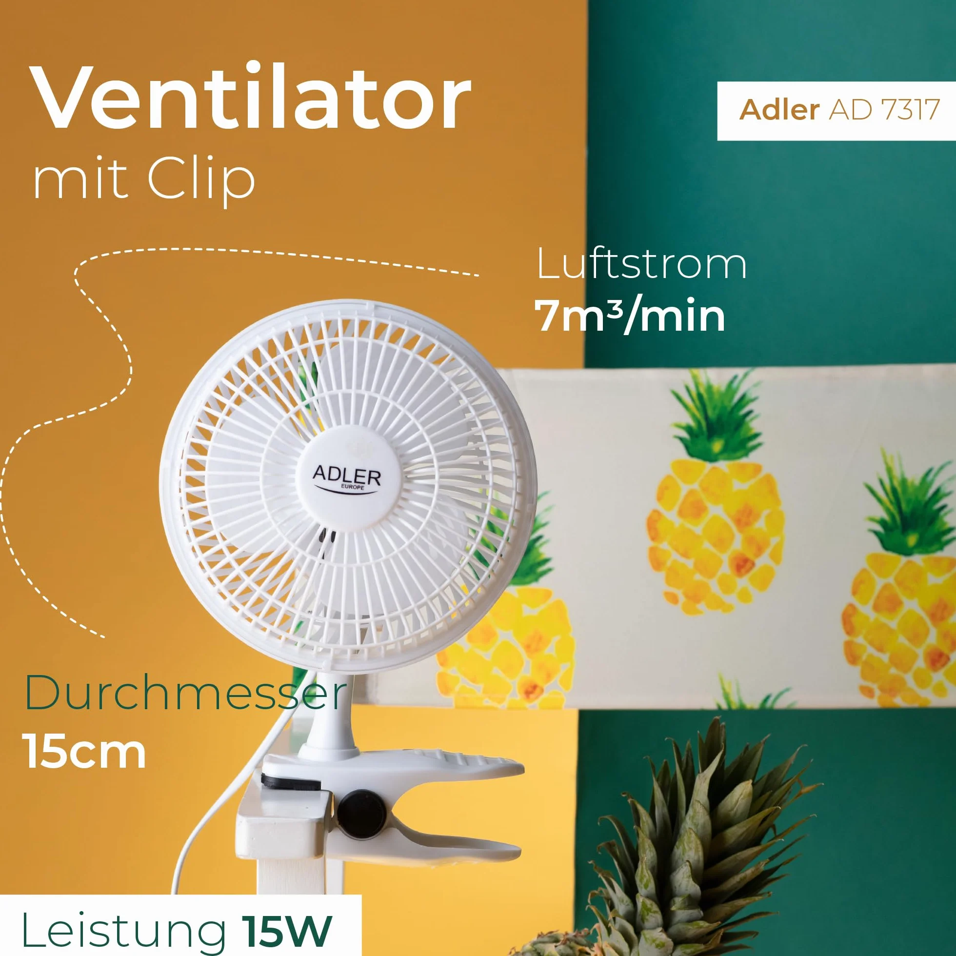Adler AD 7317 Wentylator 15 cm z klipsem i podstawą