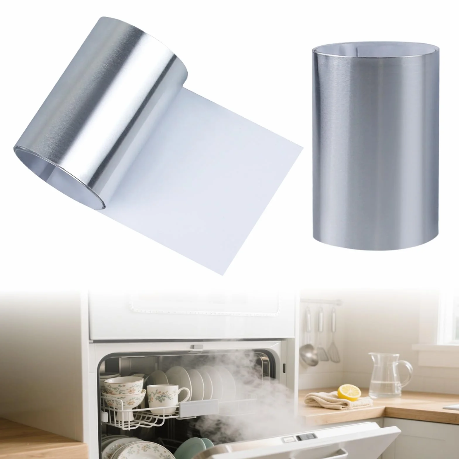 Folia paroszczelna do zmywarki, 2 szt., 695×75 mm – Folia ochronna blatu przed ciepłem, kompatybilna z Beko/Whirlpool/Bauknecht – aluminium
