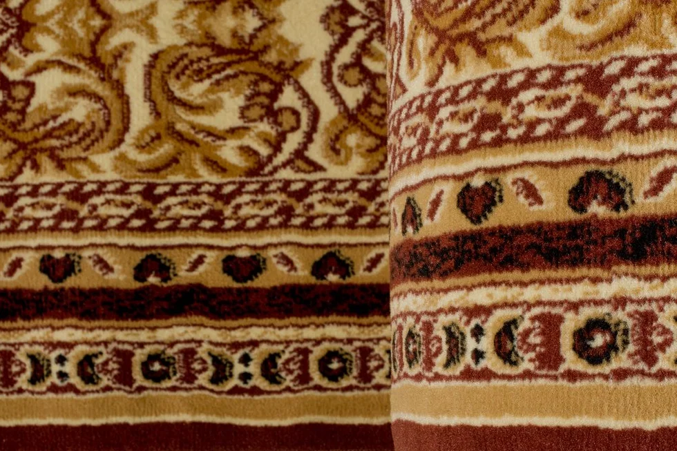 TAPISO Atlas chodnik na metry, krótkie runo, do kuchni, salonu, klasyczny, kwiatowy, paski, brązowy, beżowy, Ökotex 120 x 450 cm