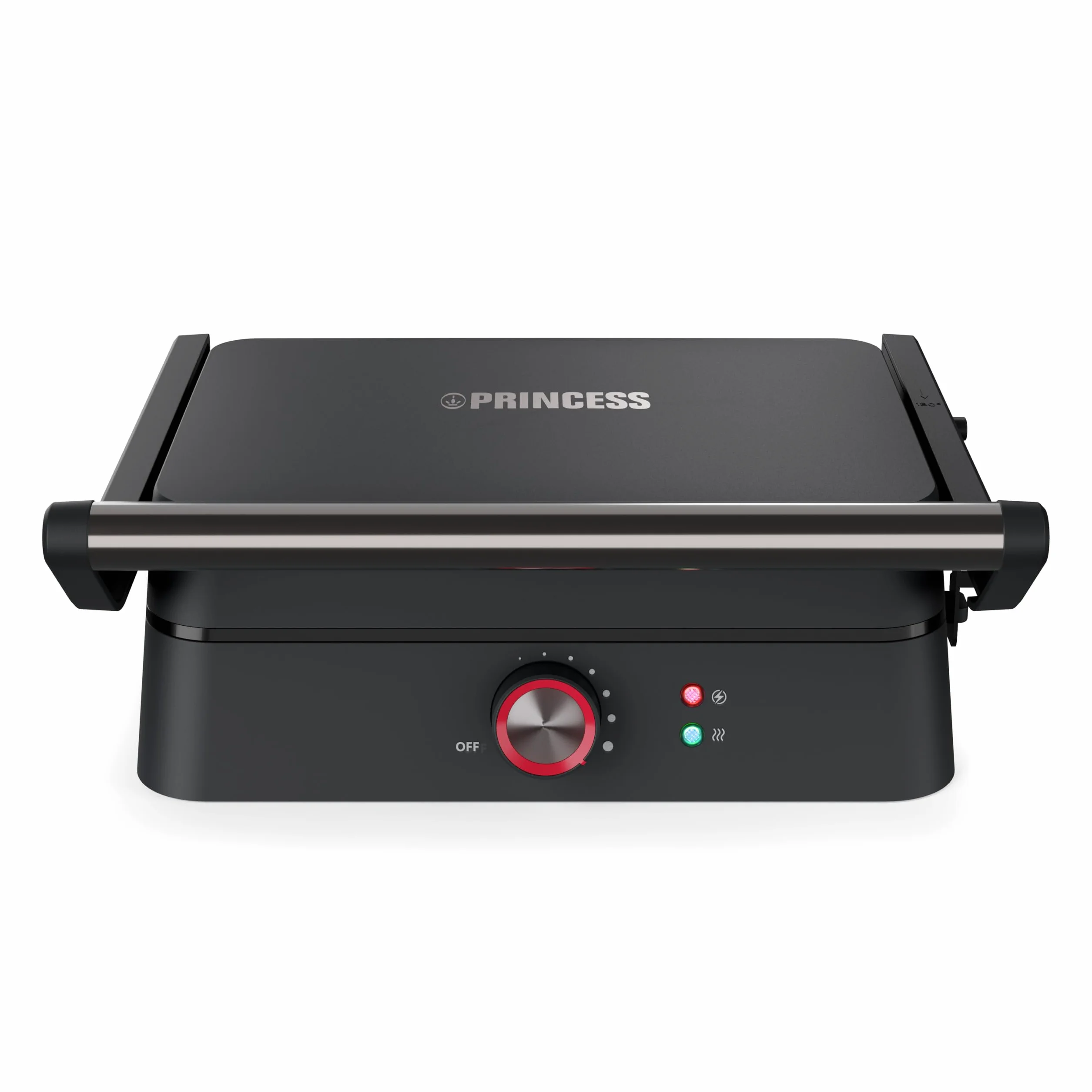 Princess 117502 grill kontaktowy, otwór 180°, wyjmowane płytki, regulowany termostat, bez PFAS, system zbierania tłuszczu, obudowa ze stali nierdzewnej, 1500 W, powierzchnia grillowania 27,5 x 18 cm