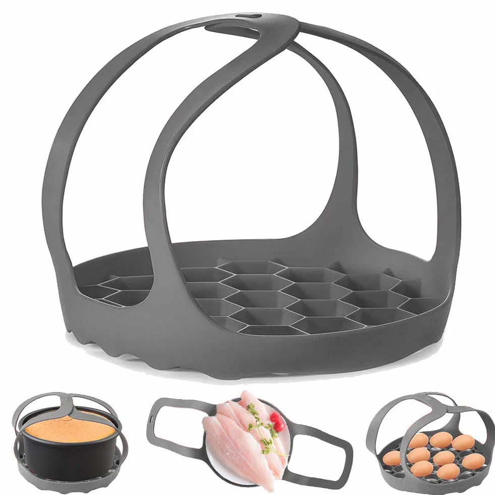 DdLUCK Chusta szybkowaru, silikon do pieczenia 6 Qt/8 Qt Instant Pot, NJ Foodi i wielofunkcyjna kuchenka przecispaleniowa, silikonowy stojak parowy bez BPA (szary)