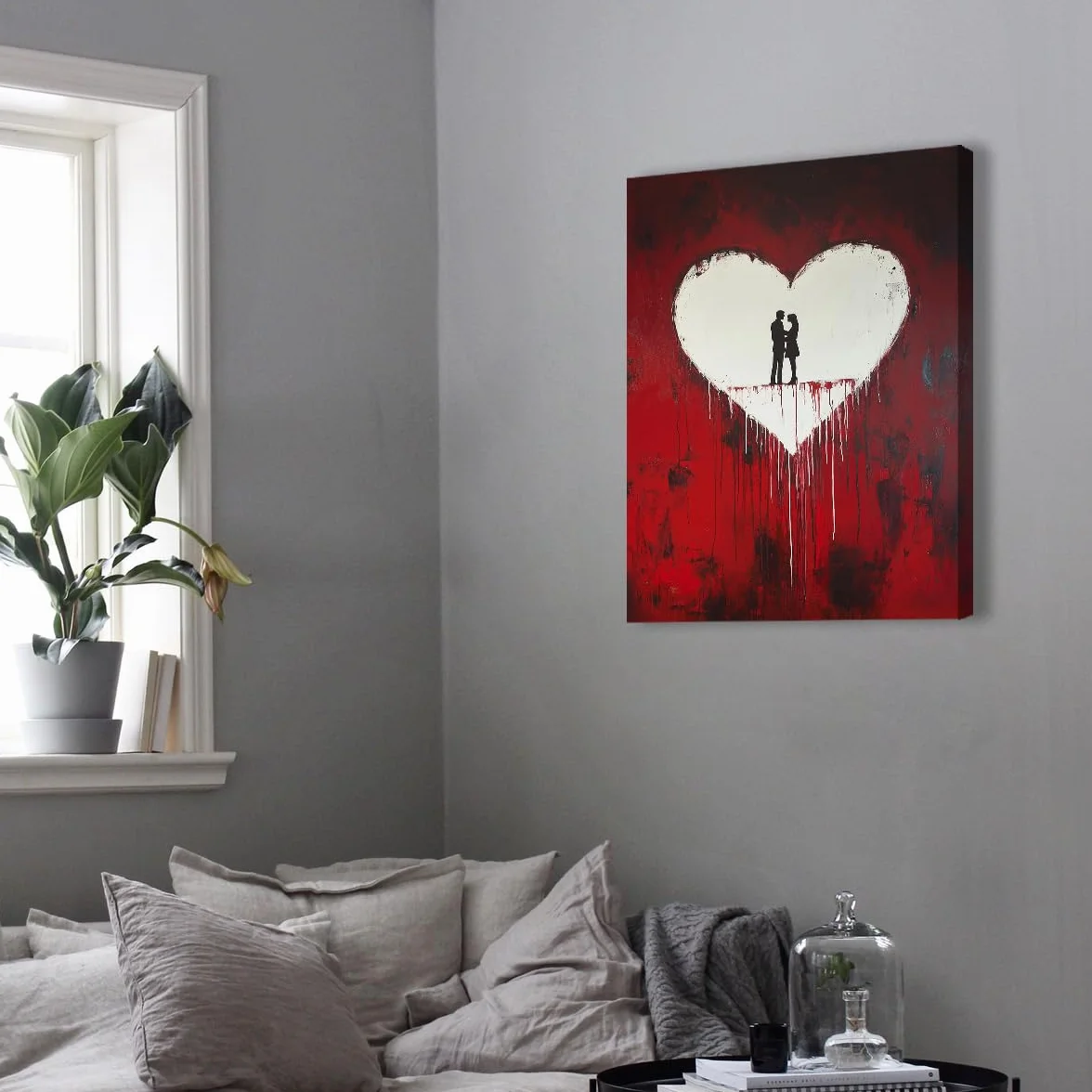 TOANGWALL Ekspresjonistyczny styl kapiąca farba miłość sztuka na płótnie sztuka ścienna czerwony graffiti plakat druk estetyczny mural do kawiarni salonu wystrój 80 x 95 cm