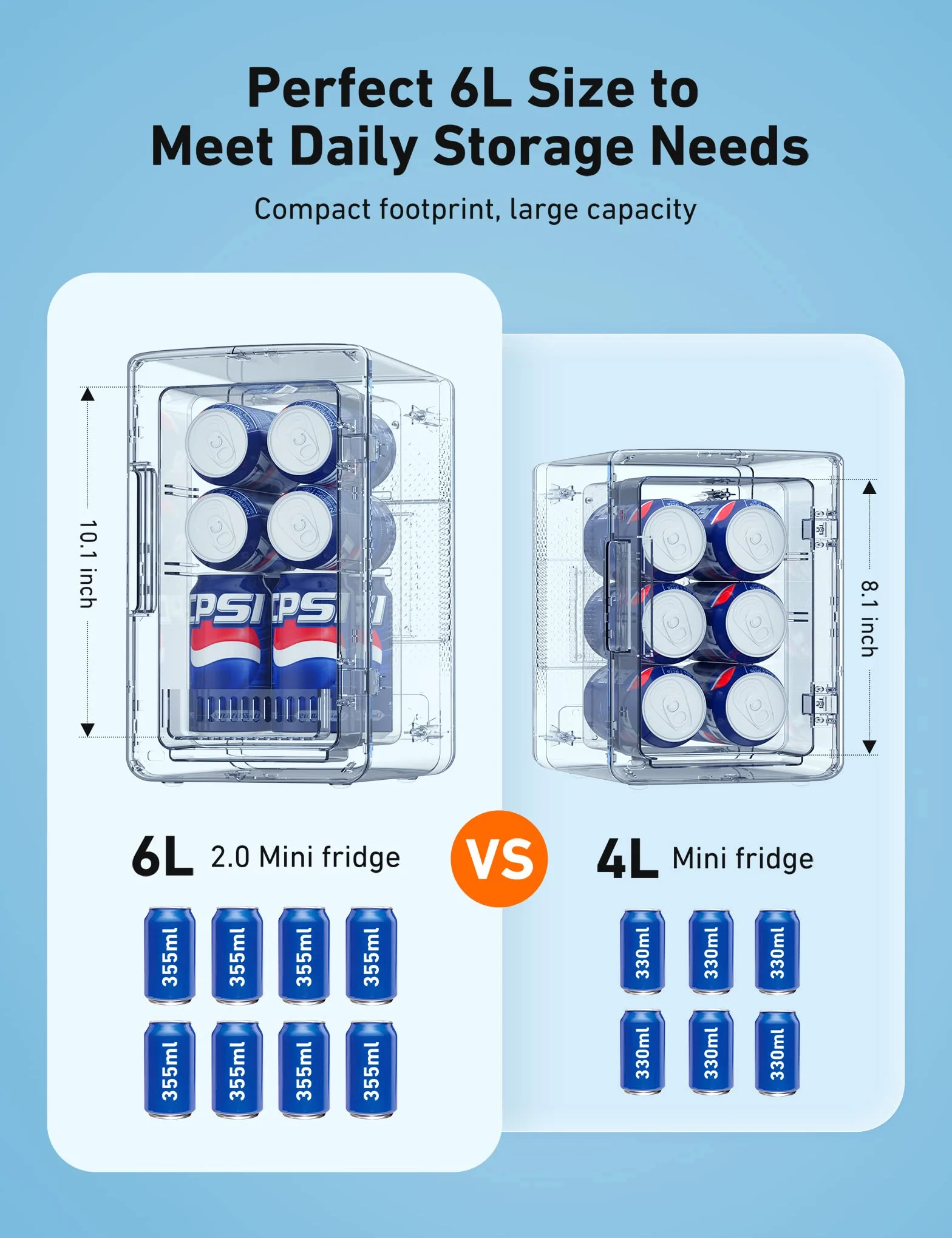 AstroAI Mini lodówka pokojowa 6 l, 8 puszek 330 ml, przenośna lodówka samochodowa 12 V/220 V, kosmetyki, pielęgnacja skóry, funkcja ogrzewania/chłodzenia, prezent dla kobiety lub mężczyzny (szara)