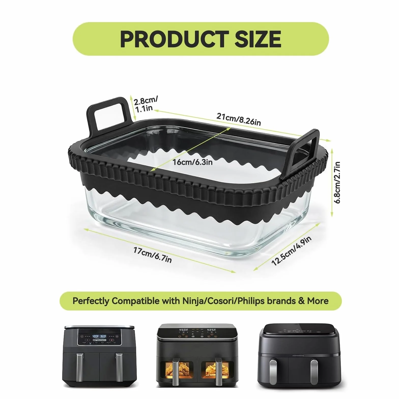 1 x szklana forma do zapiekanek Airfryer do Ninja Cosori z podwójną komorą (jedna sztuka) | Pasuje do Ninja AF400EU DZ400EU AF500EU, nie zawiera BPA, silikonowy pierścień wyjmowany, nadaje się do mycia w zmywarce