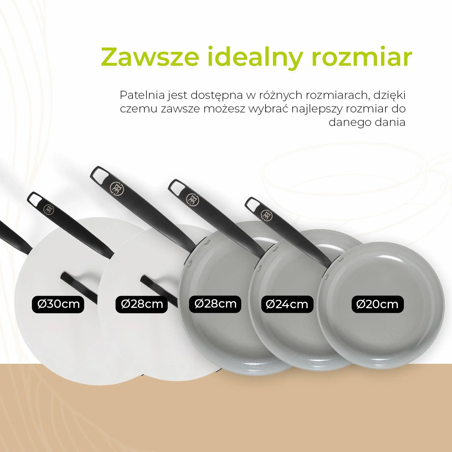 BE Living Essential 5-częściowy zestaw garnków, Ø 20, 24 i 28 cm patelnia do smażenia + Ø 30 cm patelnia do gotowania + Ø 28 cm, zestaw patelni, ceramiczne, bez PFAS, indukcja, biały