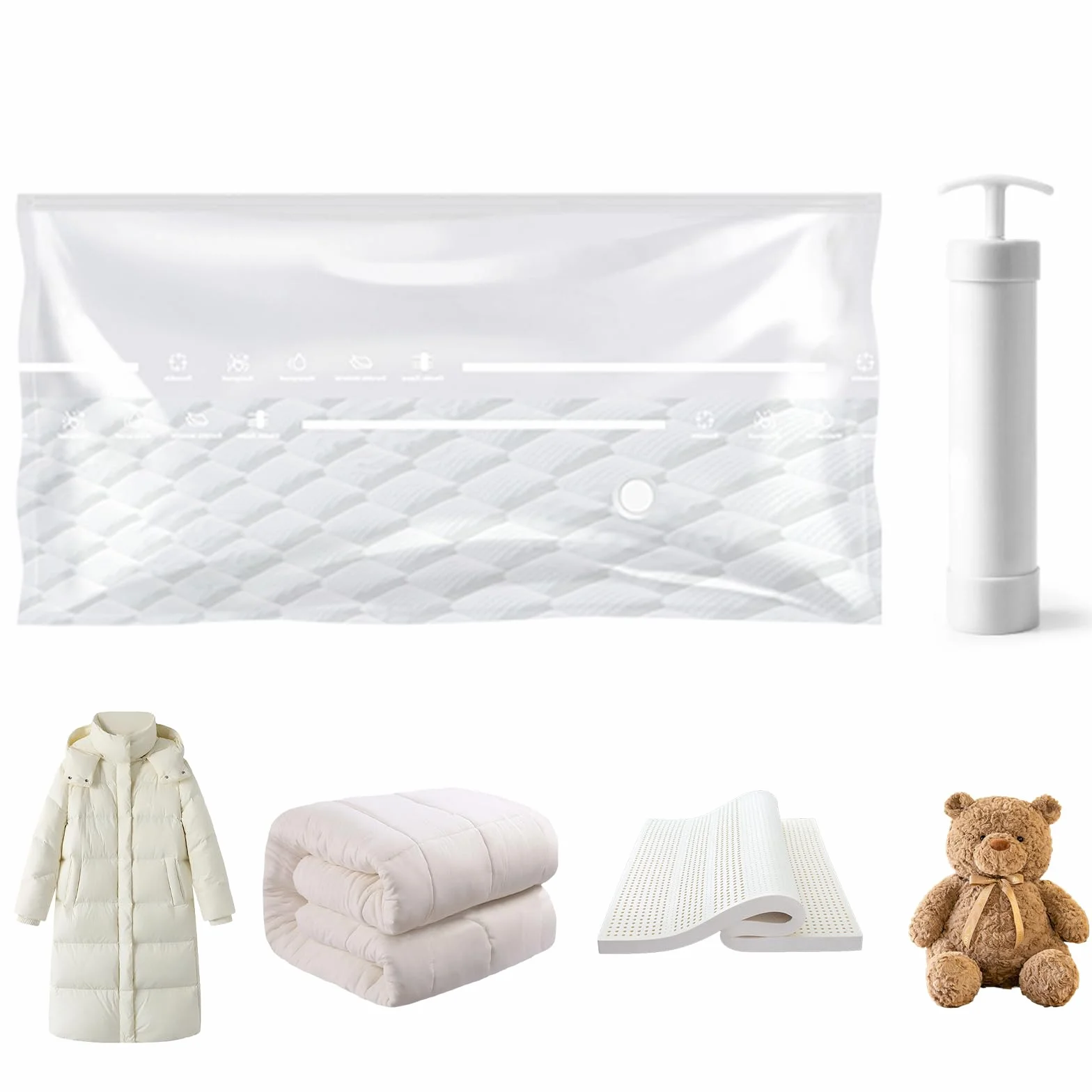 Torba próżniowa Materac 220 x 100 cm, przezroczysta próżniowa odzież z pompką próżniową, wielokrotnego użytku torba na materac nadaje się na kołdry, koce, przeprowadzki, podróże