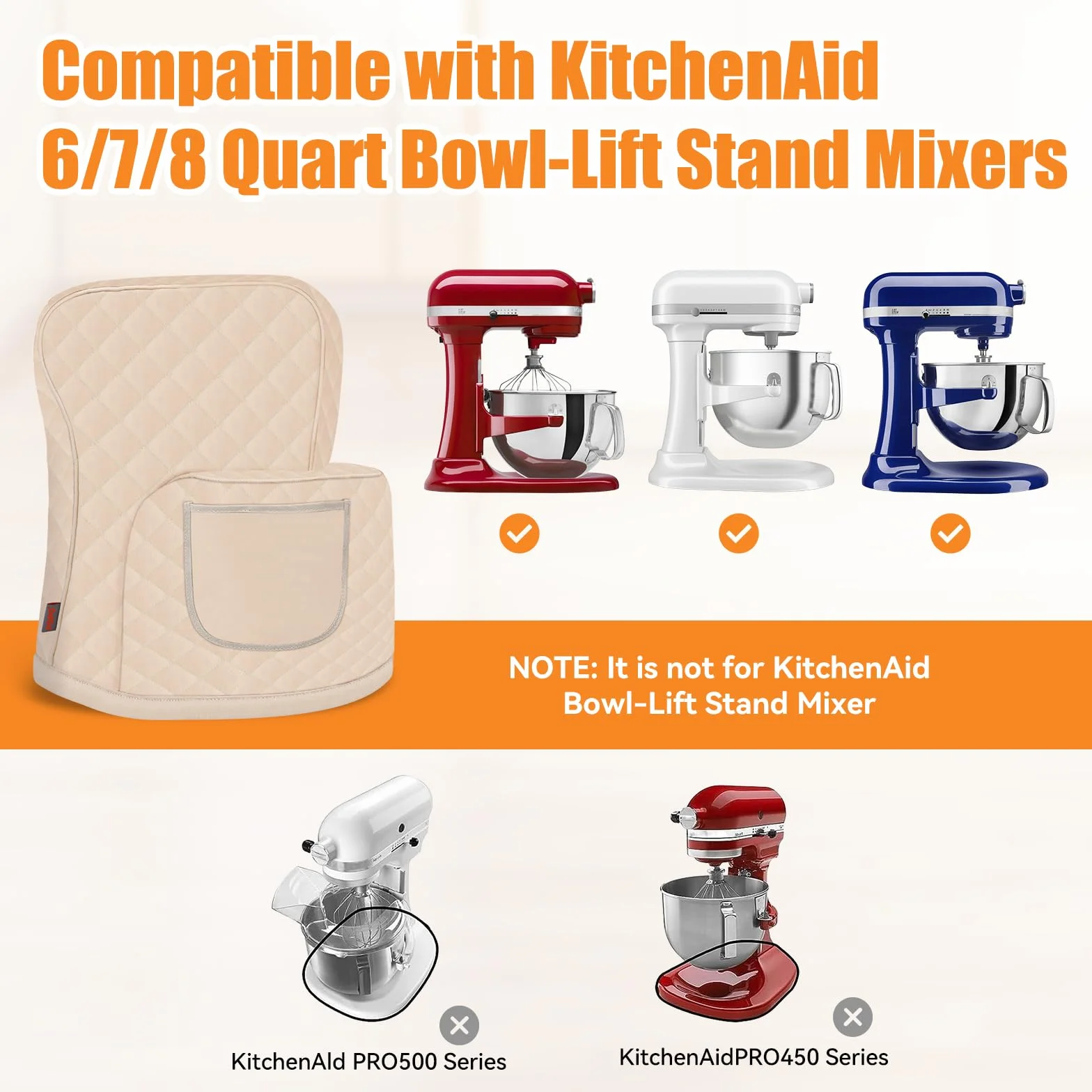 Pokrywa ugniatania ciasta kompatybilna z Kitchen Aid Bowl-Lift z torbą do przechowywania (biała)