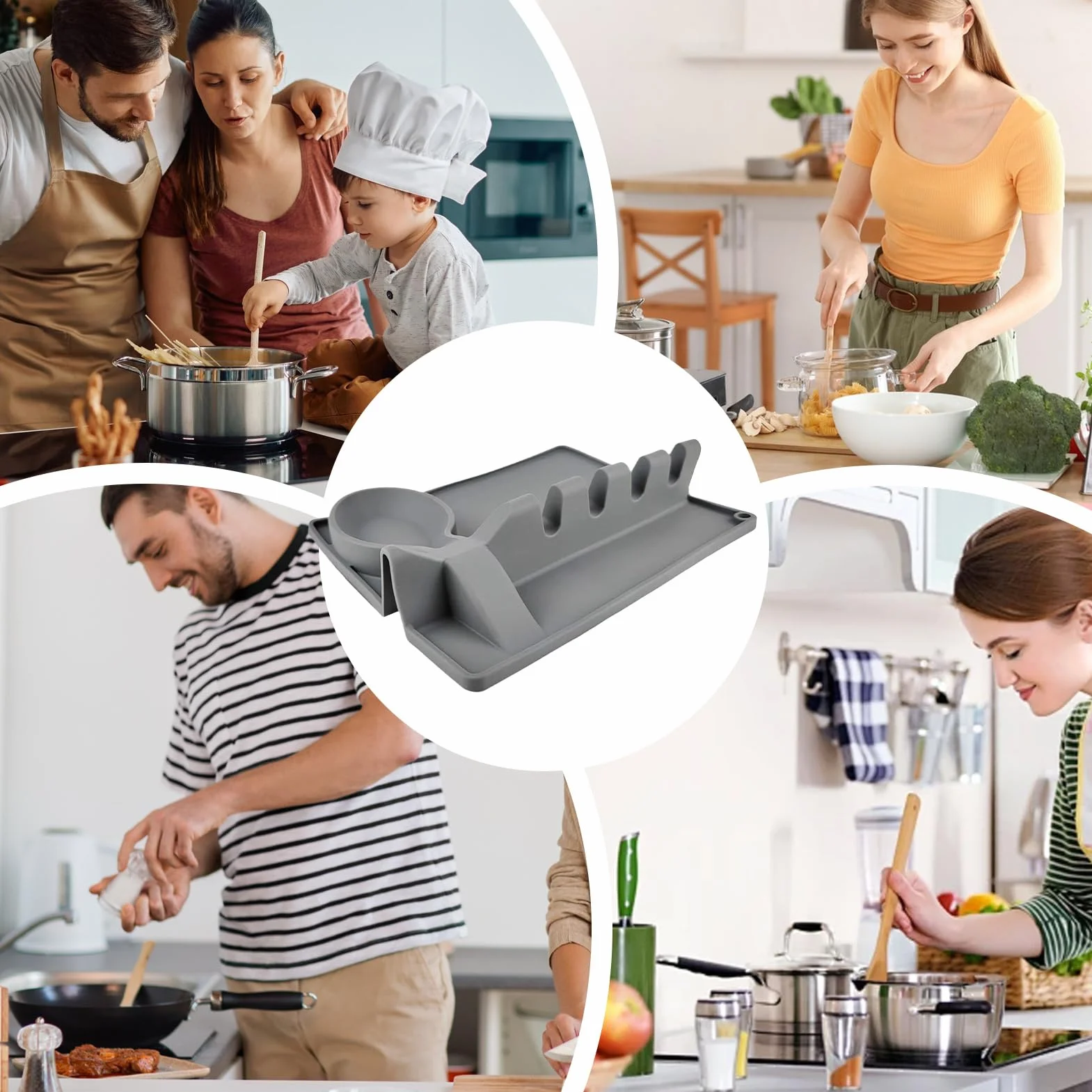 Silicone Spoon Rest - Kitchen Utensil Organizer with Drip Pad, Stove Top Spoon and Ladle Holder, Practical Cooking Tool, Multi-Use Utensil Organizer for Bakers, Apartment, Kitchen
