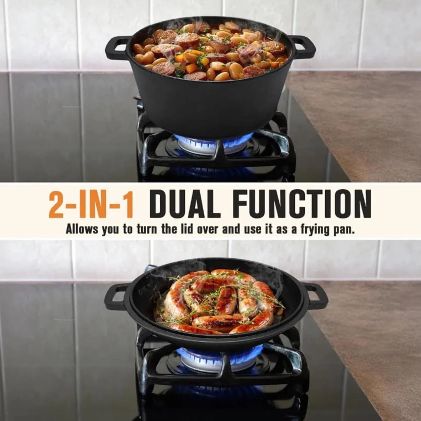 5QT Żeliwny piec holenderski (zestaw startowy z koszem zabezpieczającym, kulawy i pokrywką, idealny do pieczenia chleba) (gotowanie rodzinne, smażenie, duszenie i grillowanie)