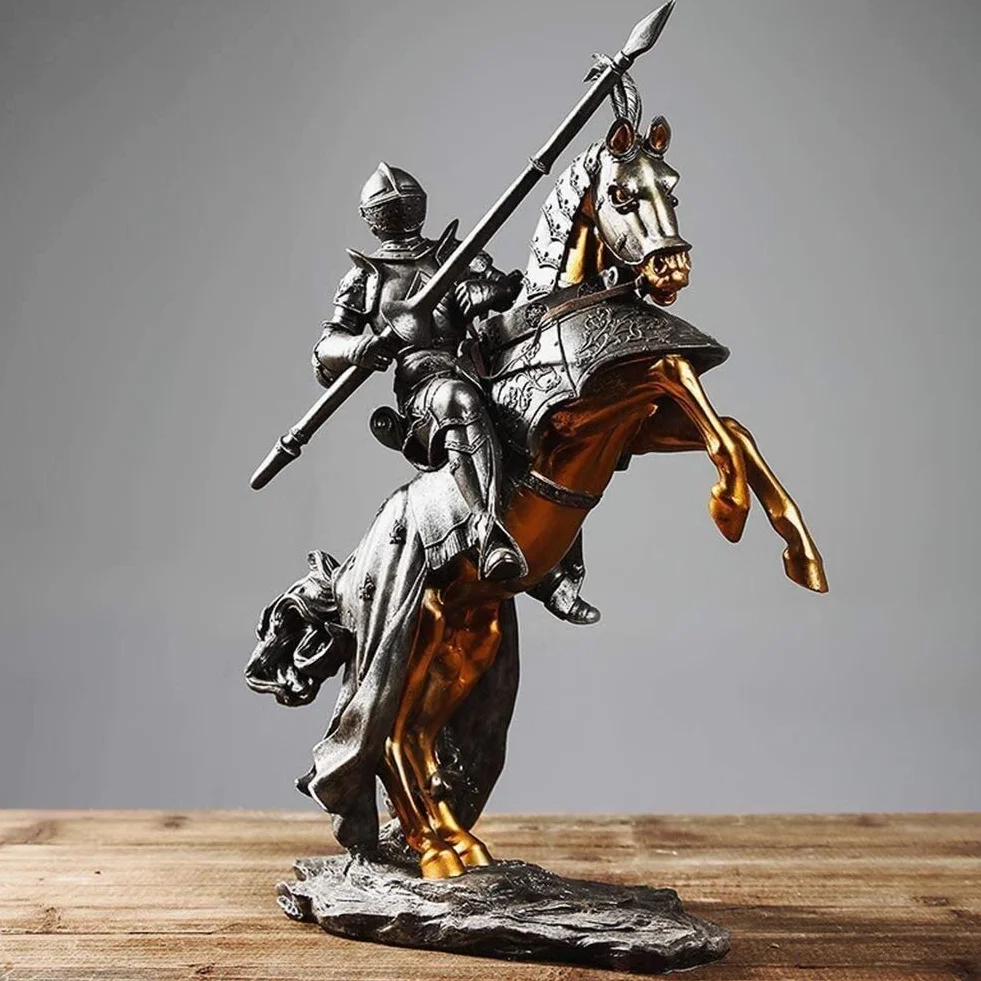 Rzeźba rycerz statua konia kolekcjonerska ozdoba dekoracyjna zbroja figurka dekoracja prezent strona główna 0825
