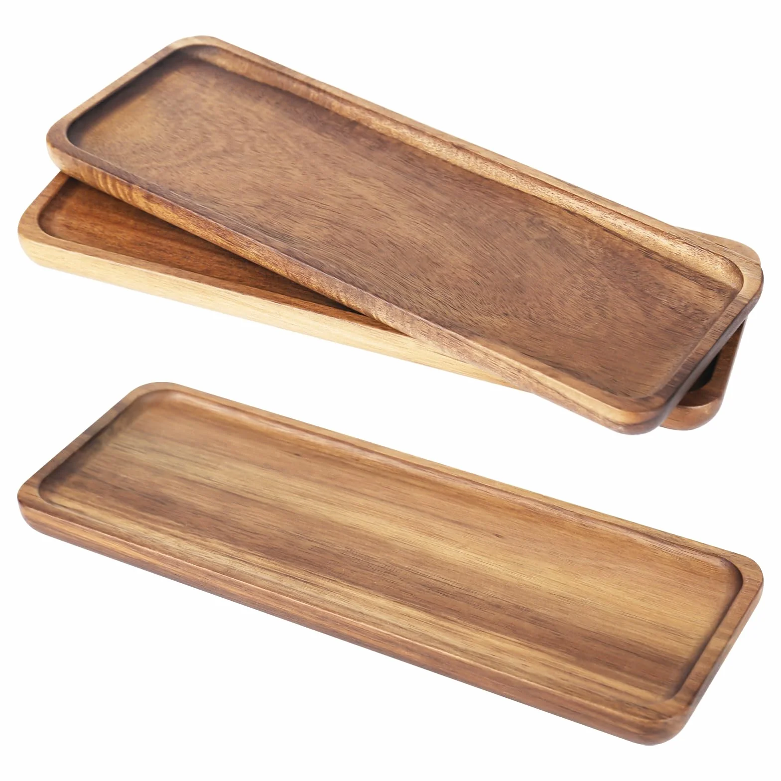 XTDMJ 3 sztuki drewnianych tac prostokątnych, 29 x 10,5 cm, drewniana taca dekoracyjna z drewna akacjowego, taca do serwowania, drewniana, tacka dekoracyjna na desery, kosmetyki, biżuterię, świece