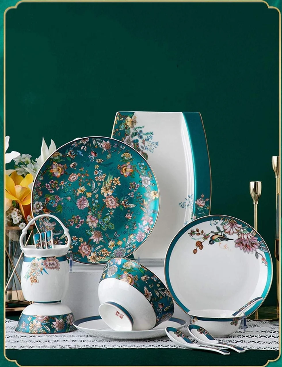 Wysokiej jakości zestaw naczyń do restauracji i domów prywatnych, 70-częściowy, zestaw naczyń z porcelany kostnej, emaliowane, ceramiczne naczynia w stylu pałacowym, 10 talerzy do serwowania