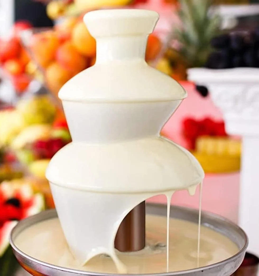 Opal Fontanna do Czekolady 3-Poziomowa – Stal Nierdzewna, 500ml, 90W, Zestaw Fondue Elektryczny z Podgrzewaną Podstawą (OCF17)