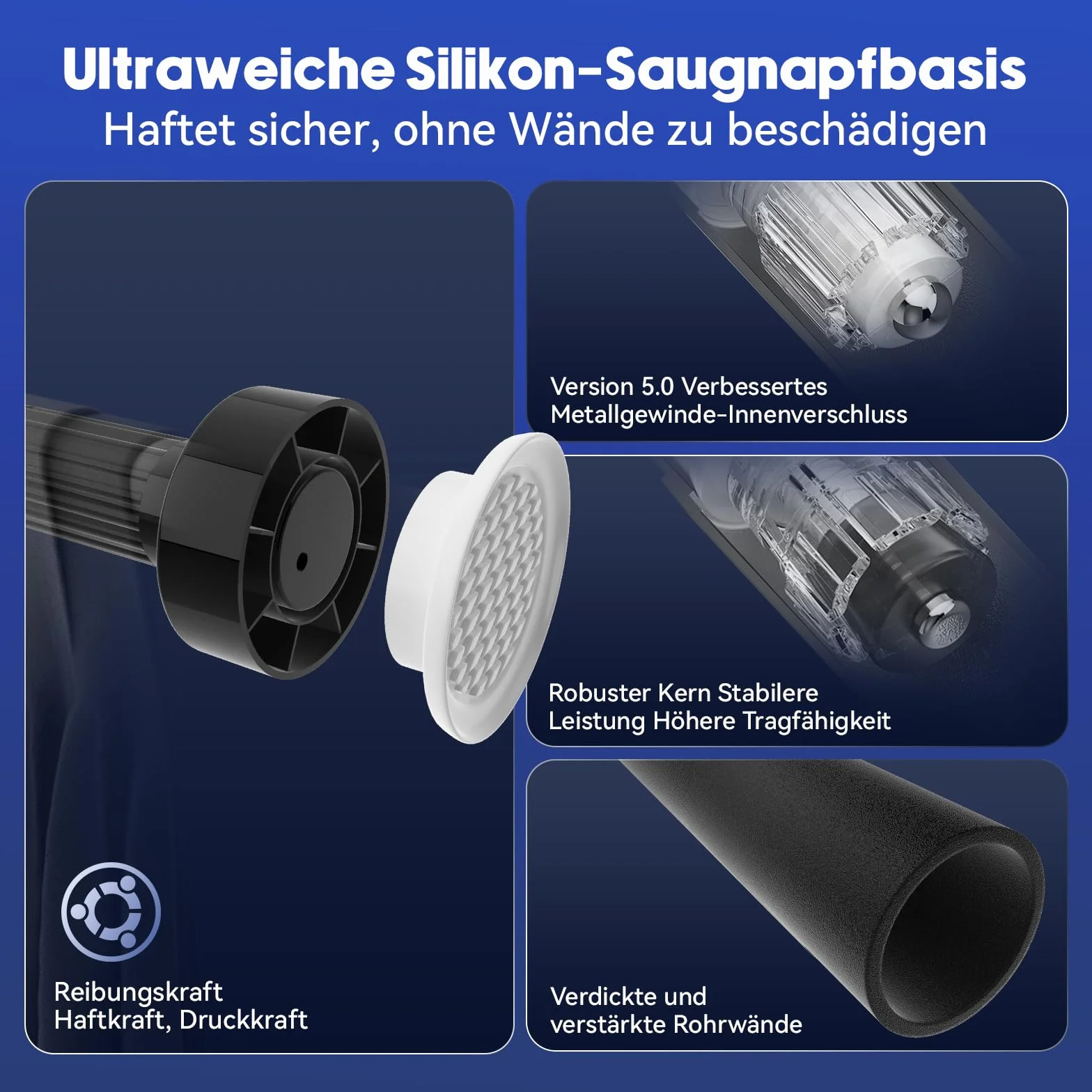 Vista Drążek teleskopowy 210-300 cm, drążek napinający, średnica 32 mm, czarny karnisz bez wiercenia, zacisk, funkcja antypoślizgowego i blokującego do zasłon, okna