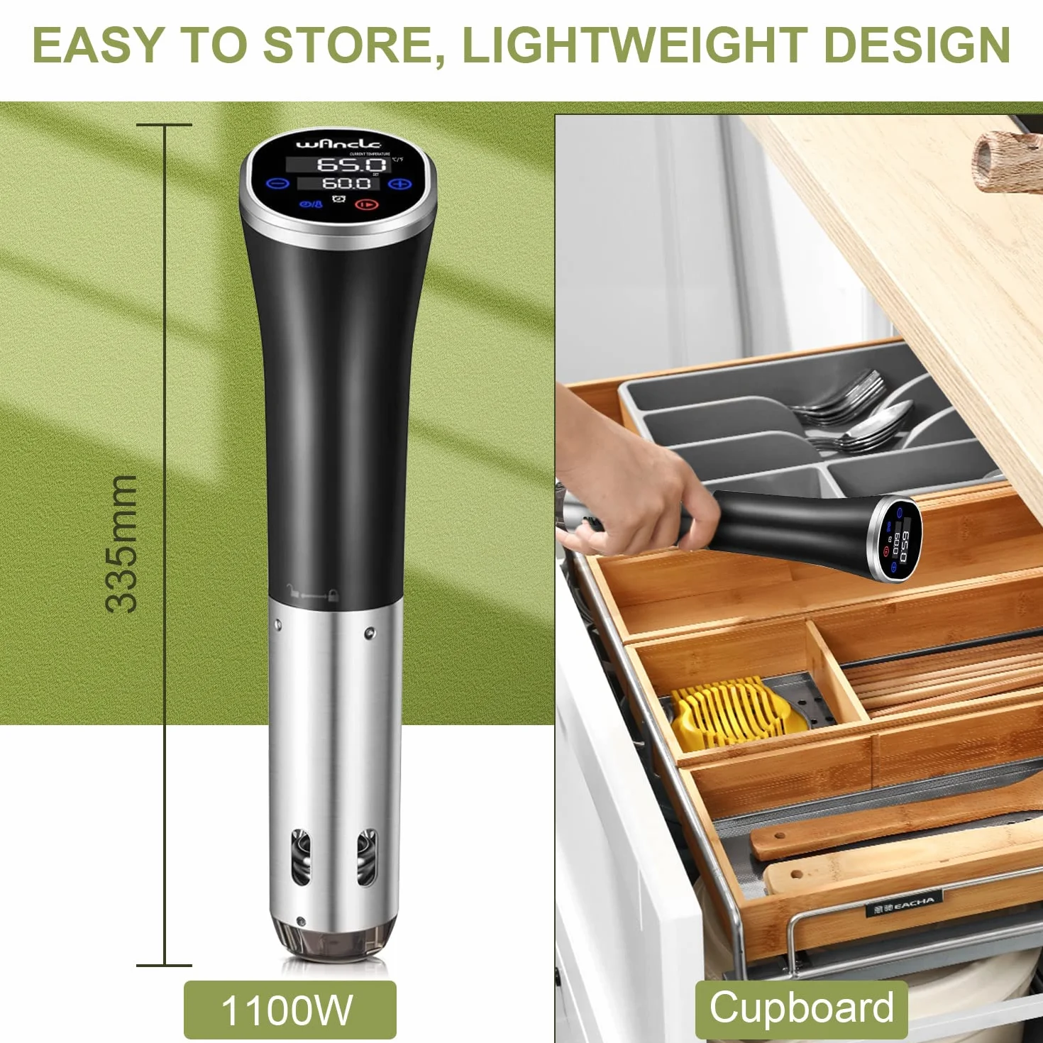 Wancle Sous Vide Maszyna Sous Vide Precyzyjny Cooker 1100W Sous Vide Cooker IPX7 Wodoodporny Cyrkulator Zanurzeniowy z Funkcją Rezerwacji Łatwy do Przechowywania (Czarny)