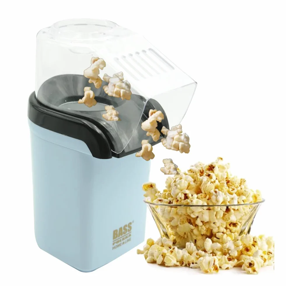BASS POLSKA Maszyna do popcornu retro, maszyna do popcornu bez tłuszczu, beztłuszczowa, bezolejowa, AGD, kuchnia, ekspres do popcornu, 18x12x27 cm