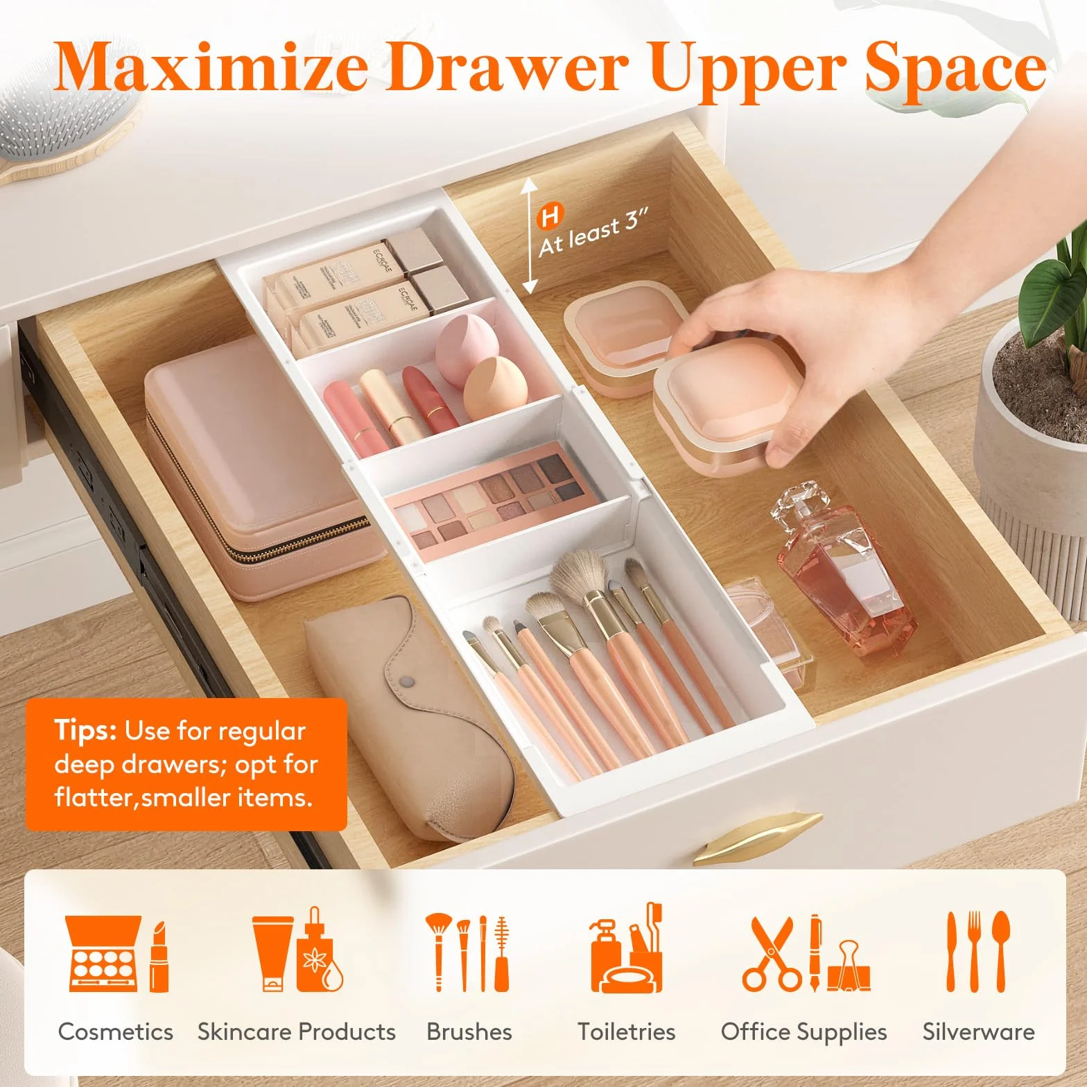 Lifewit Organizer do Szuflad Regulowany Separator 35,2–55,5 cm Plastikowy Biały