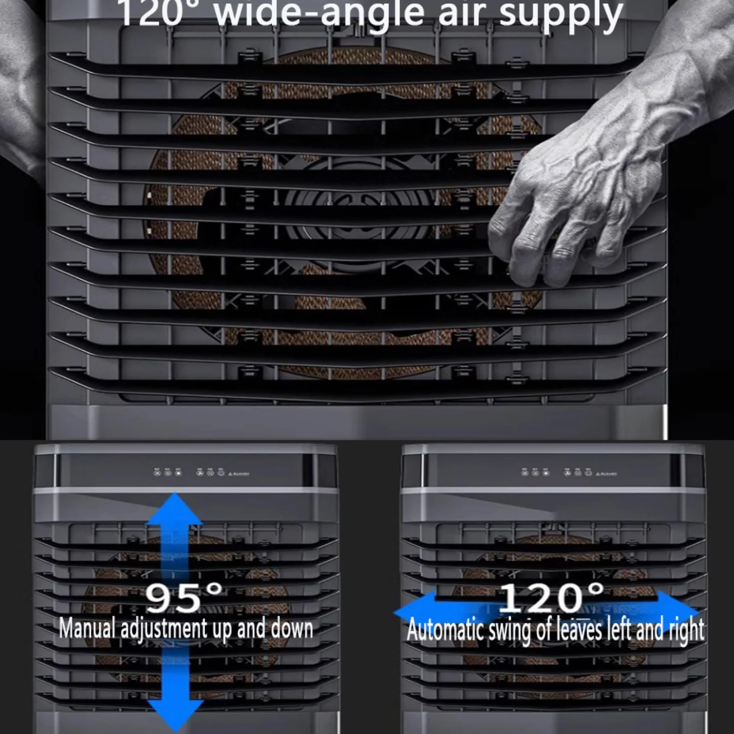 Przenośny klimatyzator z 3 prędkościami, 4 skrzynki na lód, timer 12 godzin, pilot zdalnego sterowania do garażu i na patio, kompaktowy przemysłowy wentylator chłodzący