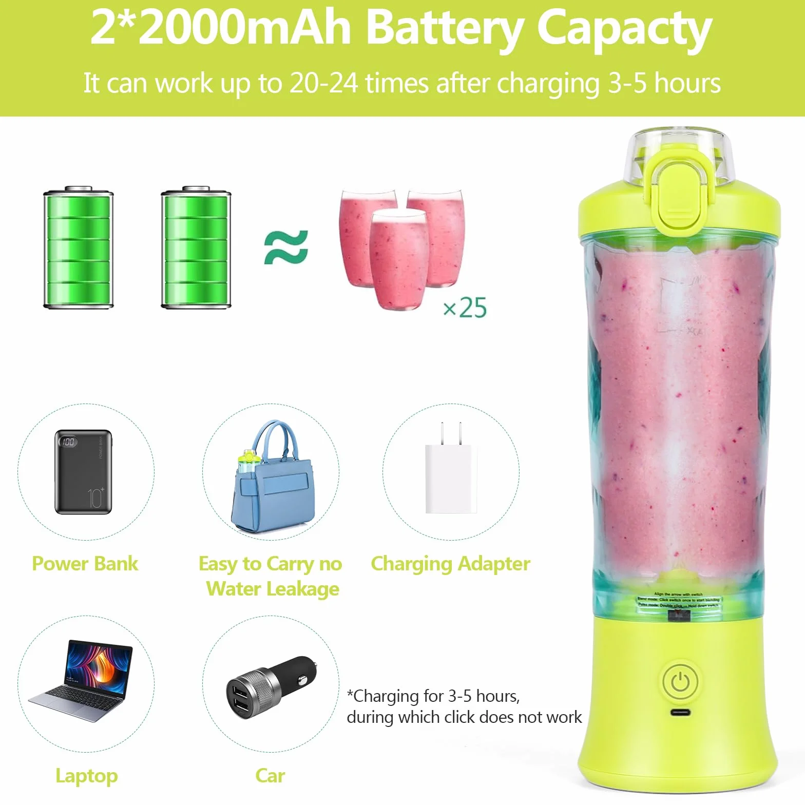 Dreamhigh Mikser przenośny do smoothie 600 ml 4000 mAh 6 ostrzy
