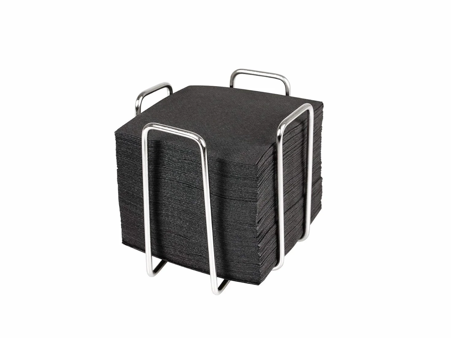Hostelnovo - Uchwyt na serwetki ze stali nierdzewnej z 50 czarnymi serwetkami koktajlowymi 10 x 10 cm