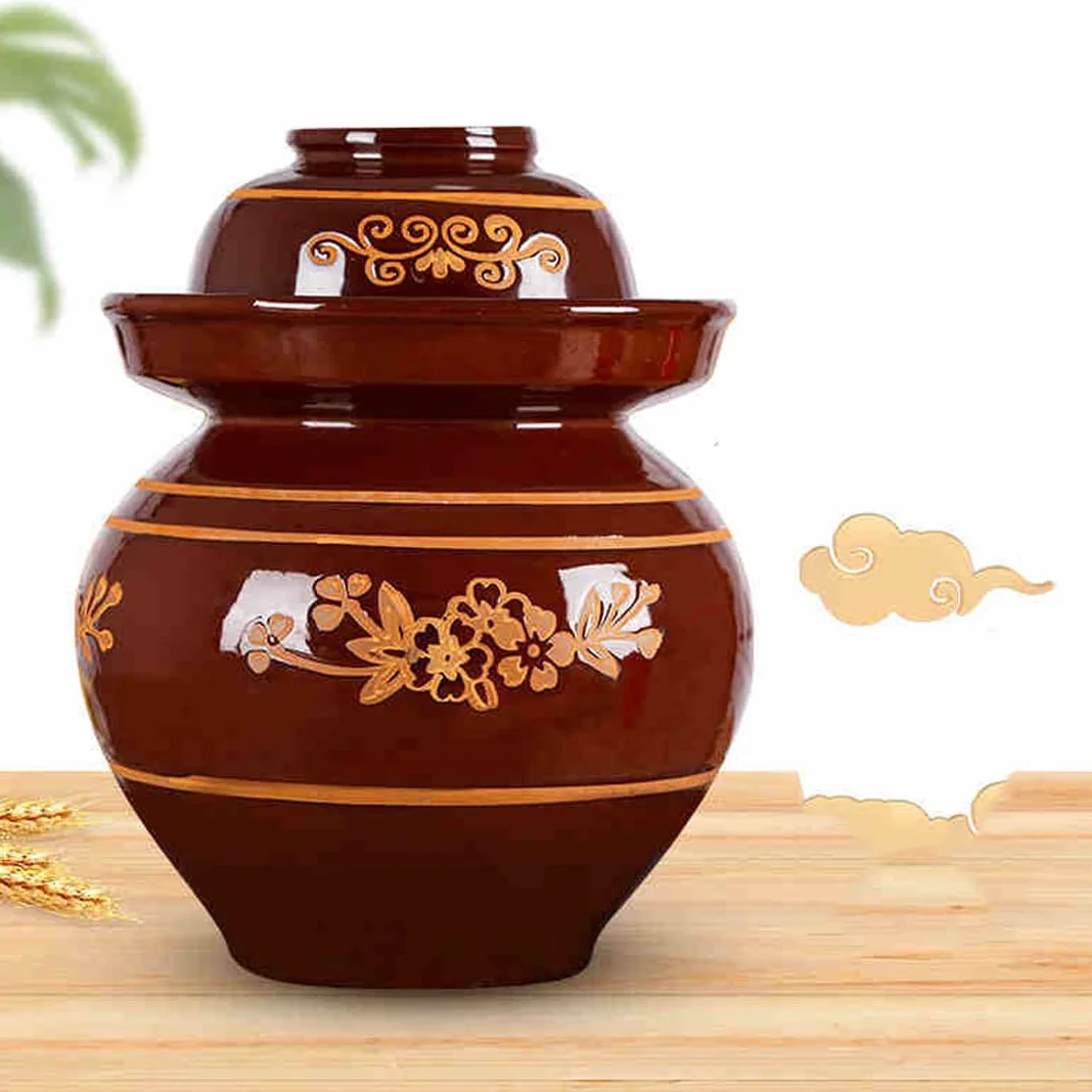 Ceramiczny słoik na marynaty z pokrywkami, duży czerwony tradycyjny chiński porcelanowy słoik do marynowania, ceramiczny garnek fermentacyjny z uszczelką wodną pokrywką śluzy powietrznej, garnek z
