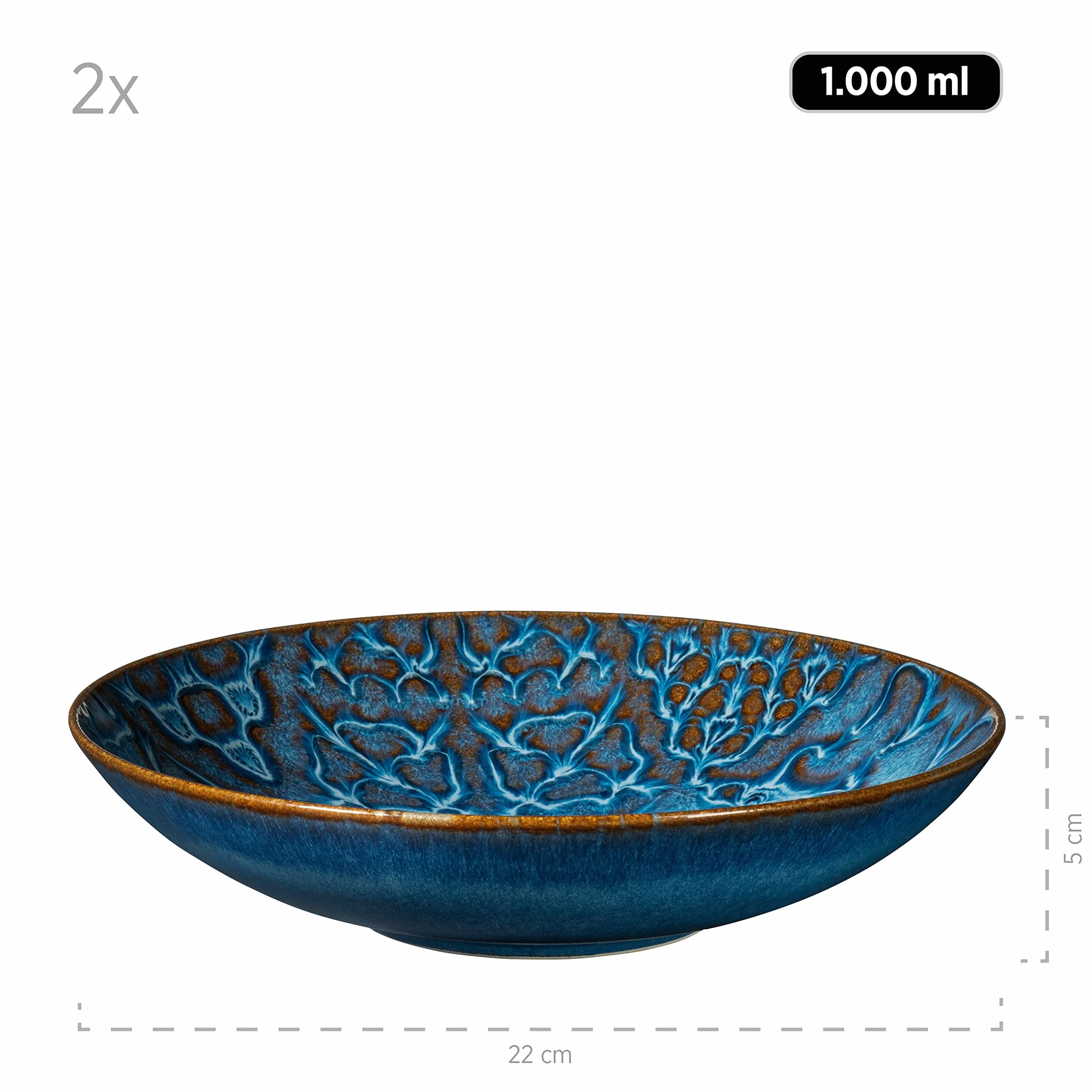MÄSER 935078 seria Tiles nowoczesny zestaw naczyń w stylu vintage dla 2 osób w stylu mauretańskim, 8-częściowy serwis stołowy z talerzami i miskami z wysokiej jakości ceramiki, kamionki, niebieski