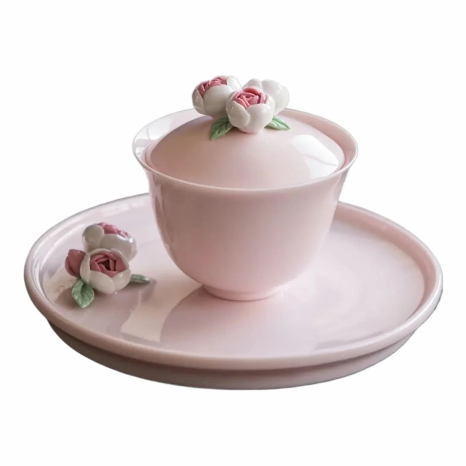 Filiżanka do herbaty, chińskie filiżanki do herbaty, 100 ml Jadeitowy proszek błotny, ręcznie szczypane kwiaty, pokryta Sancai ceramiczną miską do herbaty domowej Kung Fu Tea