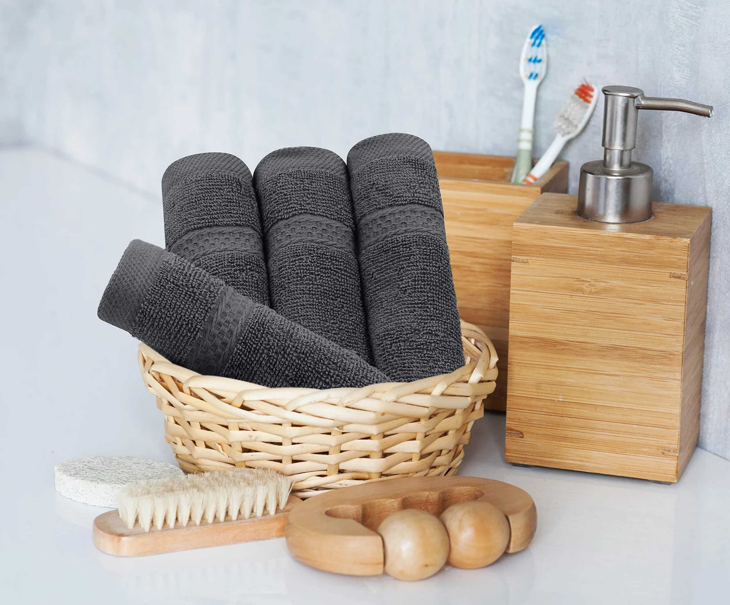 Utopia Towels 8-częściowy zestaw ręczników z bawełny z zawieszką – 2 ręczniki kąpielowe, 2 ręczniki do rąk i 4 ściereczki do mycia (szary)