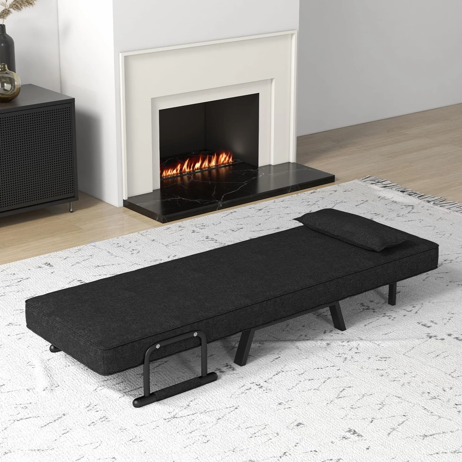 GOPLUS 4 w 1 fotel do spania z funkcją łóżka, sofa do spania z 6-stopniową regulacją oparcia i zdejmowanym poduszkiem, fotel relaksacyjny, rozkładana sofa do łóżka, składany do domu i biura (czarny)