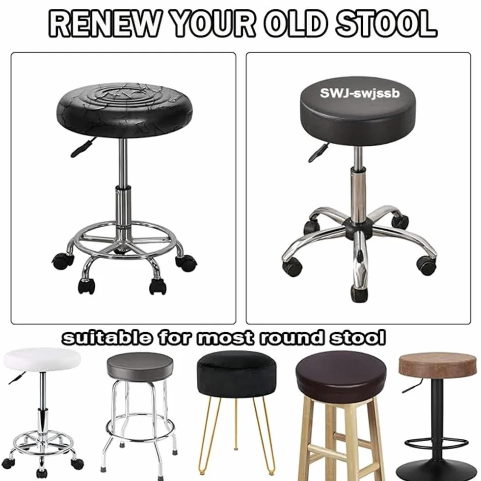 Pokrowce Na Stołki Okrągłe 2 Sztuki Barowe Watedrproof PU Stool Slipcover Z Elastyczną Poduszką Na Stołek Okrągłe Pokrowce Na Stołki Barowe Na Okrągłe Krzesło Zmywalne(Black,32x32 cm Set Of 2)