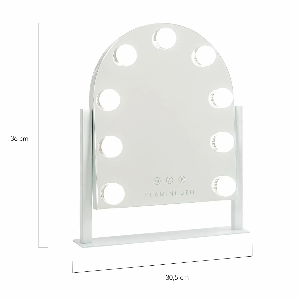 Flamingueo Hollywood Lusterko do Makijażu z Oświetleniem - 9 LED - 3 Tryby - Regulowana Intensywność - Sterowanie Dotykowe - Regulowana Pozycja - Biały - 30,5x6x36cm