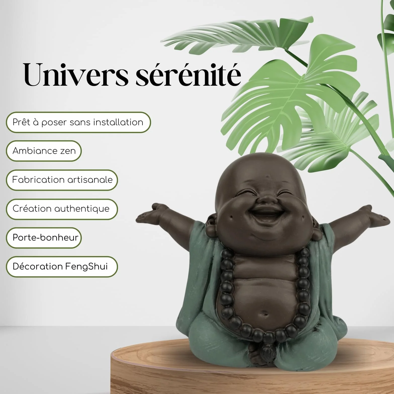 Statuetka Buddy na szczęście Zen Feng Shui 9 cm zielona brązowa