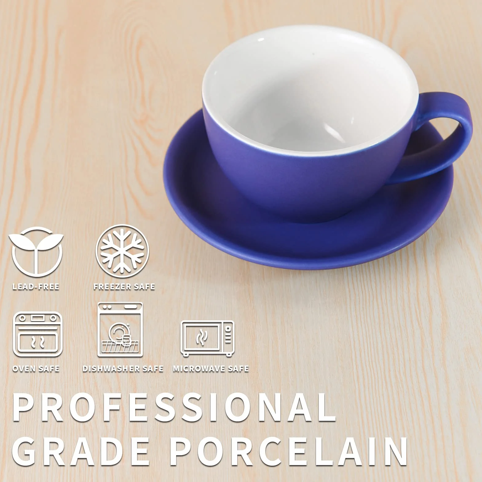 Yundu Zestaw filiżanek do cappuccino i kawy, 4 x 300 ml, ceramiczne, matowe ciemne odcienie, mieszanka do latte art i baristy