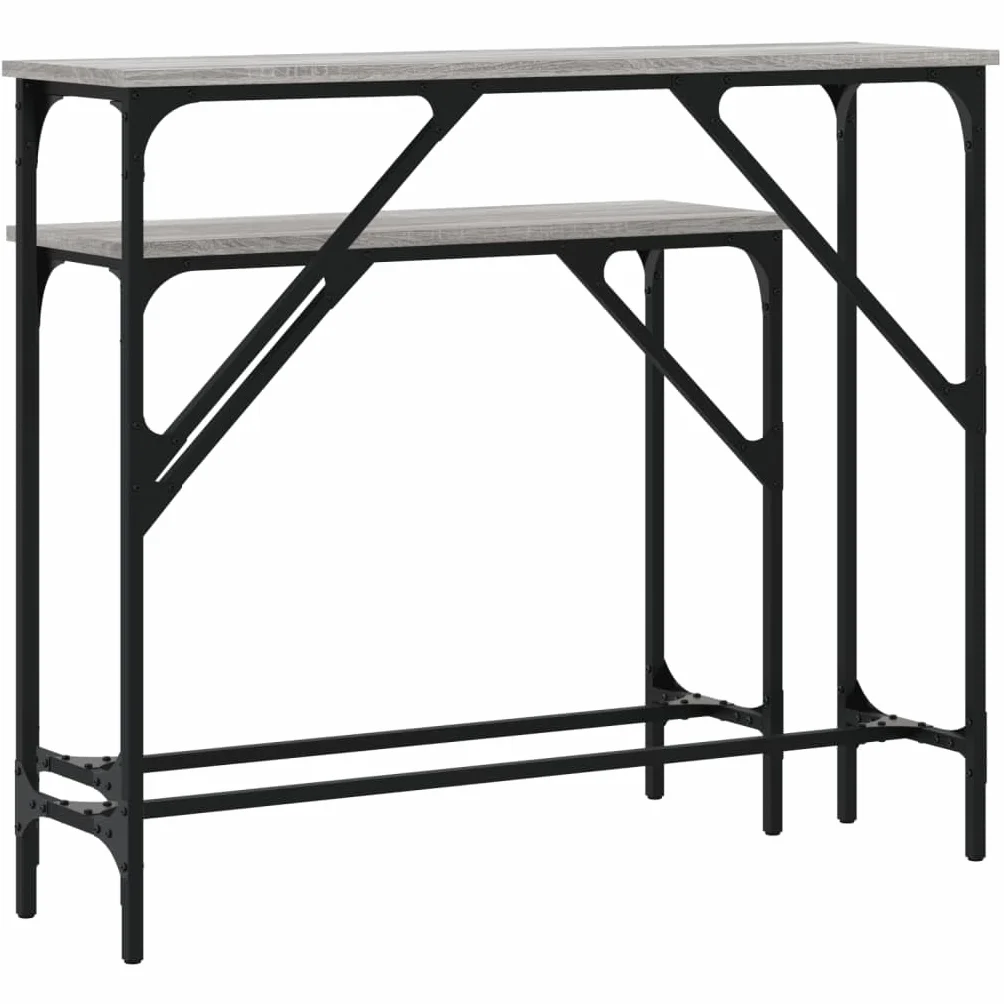 Stoły konsolowe, zestaw 2 sztuk, szare Sonoma, metalowa rama, szerokość 95/75 cm, stolik pomocniczy do korytarza, salonu, przedpokoju, mebli