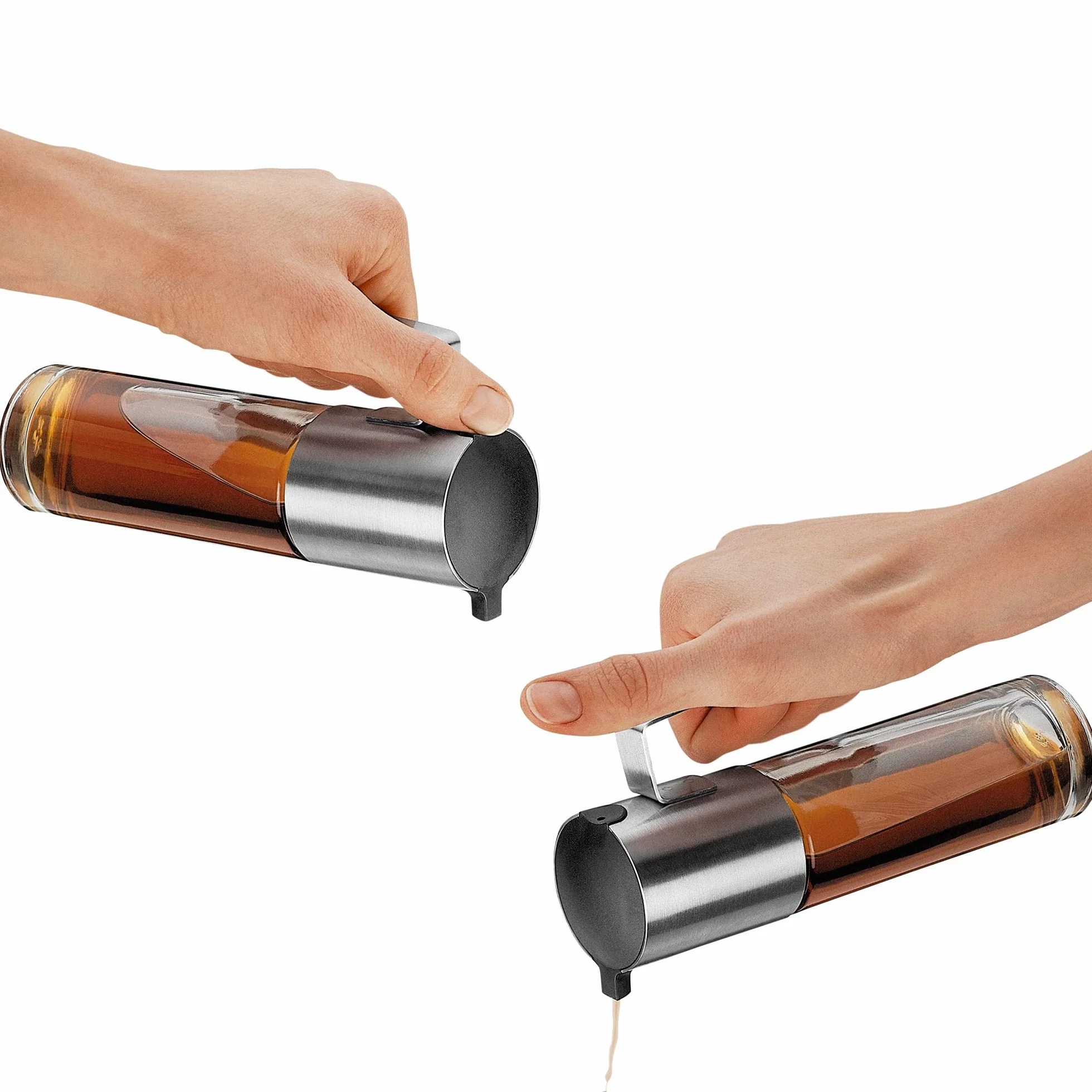 WMF Podstawowy dozownik octu i oleju 120 ml, dozownik octu i oleju z pokrywką aromatyczną, otworem zwrotnym, szklanym pojemnikiem, matowana stal nierdzewna Cromargan
