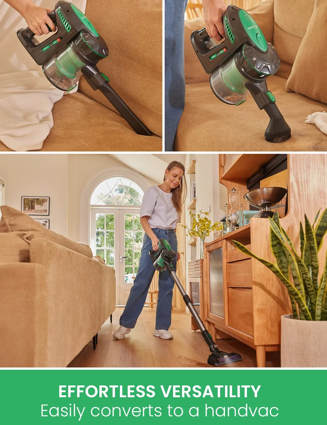 Vactidy Bezprzewodowy odkurzacz akumulatorowy, lampa błyskowa V8, ze zdejmowanym akumulatorem, siła ssania 22 kPa, do podłóg z twardego drewna, czas pracy do 35 min