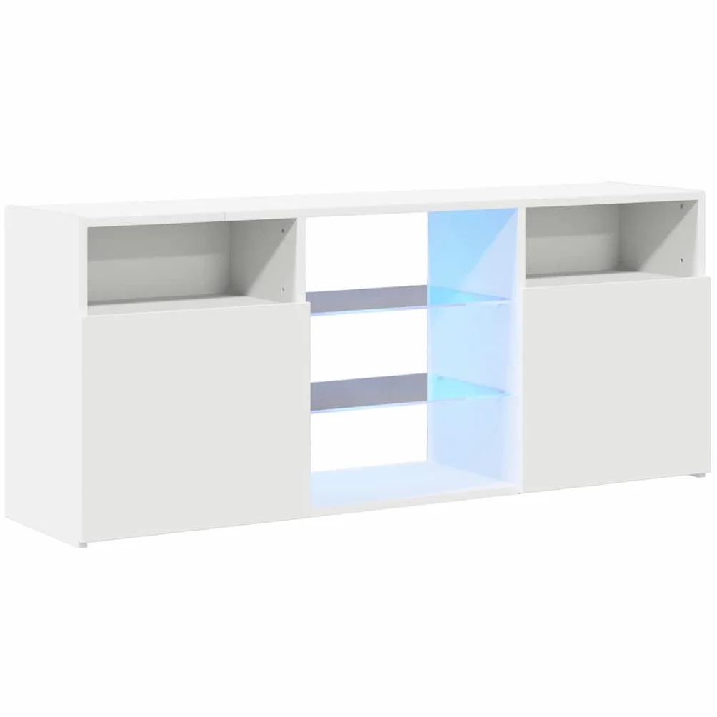 Szafka TV z diodami LED, biała, 120 x 30 x 50 cm, nowoczesna szafka pod telewizor z oświetleniem RGB, uniwersalna podstawka pod telewizor do salonu, konsola multimedialna