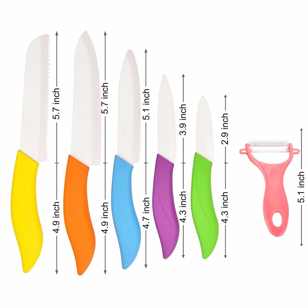 Astylway Zestaw noży ceramicznych 6 sztuk, nóż kuchenny 7,6 cm, nóż szefa kuchni 15,2 cm
