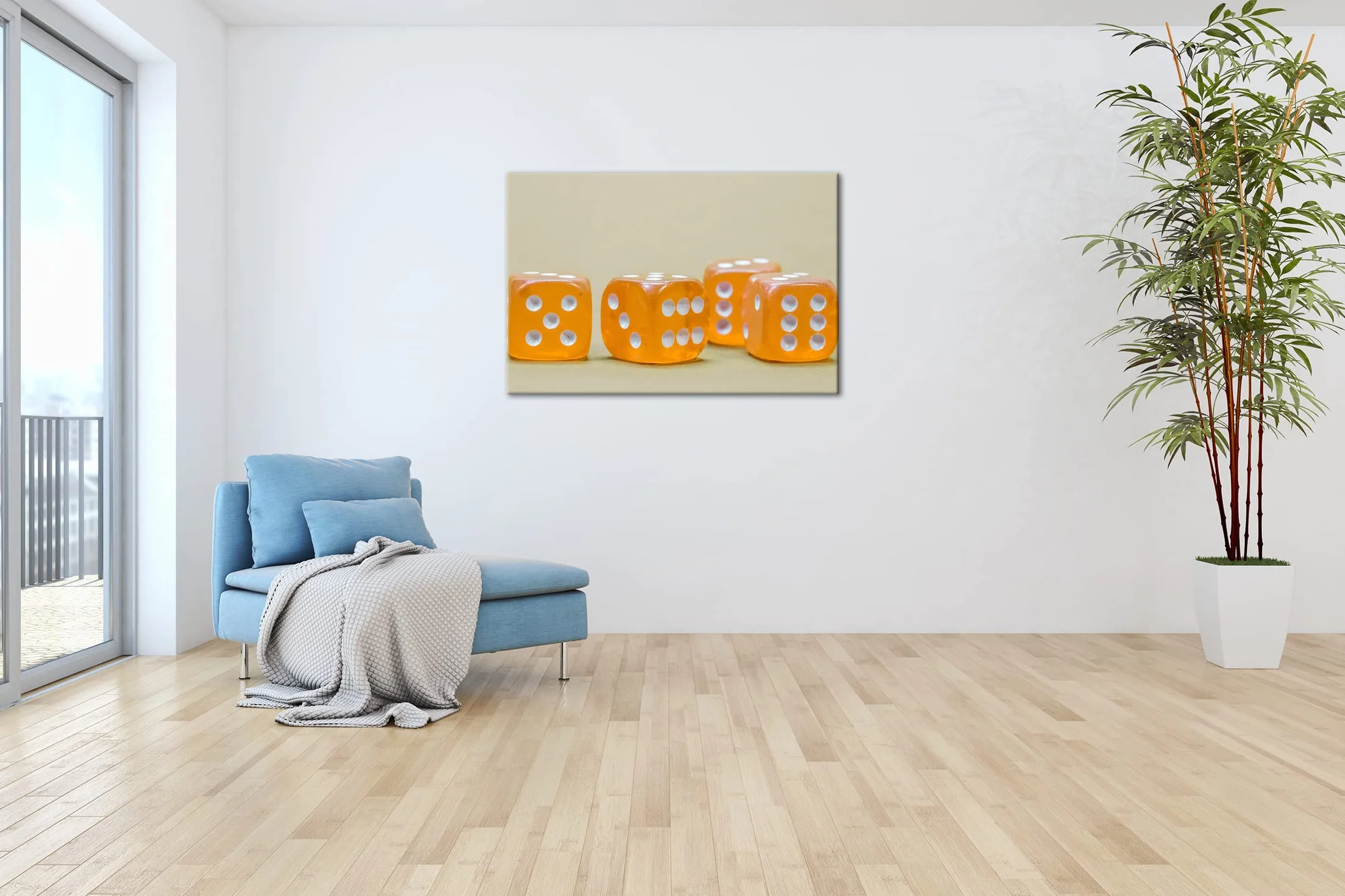 deyoli Kwadratowa kostka do gry: 90 x 60 cm jako obraz na płótnie, motyw oprawiony na ramie z prawdziwego drewna, wysokiej jakości druk cyfrowy z ramą