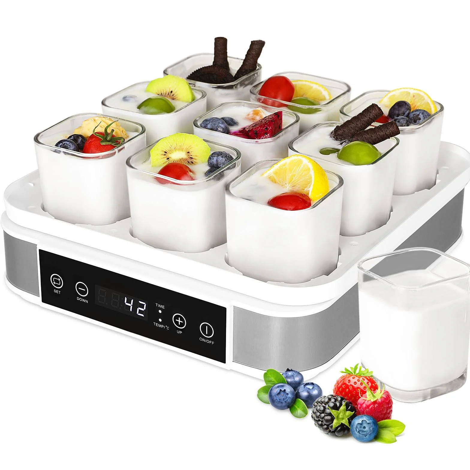 Automatyczna Cyfrowa Maszyna do Jogurtu z 9 Słoikami, 40 W, bez BPA, Timer