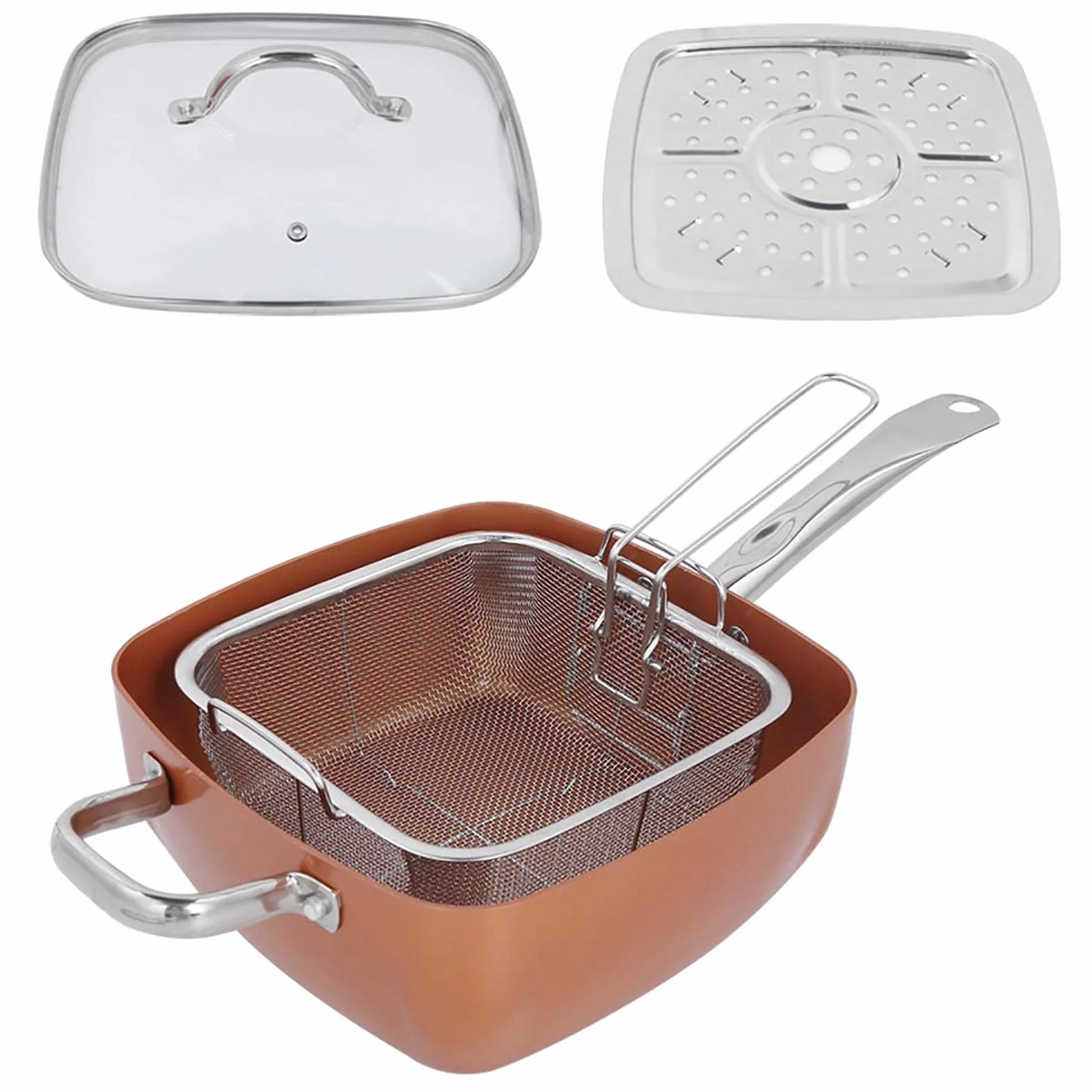 Yinhing Zestaw Naczynia Kuchennego ze Stali Nierdzewnej, Patelnia ze Stali Nierdzewnej + Szkło + Aluminium 4PC/SET STEAL STEL STEL PASKA DO KURKU, STAT, ZIEMATY, WAGŁO