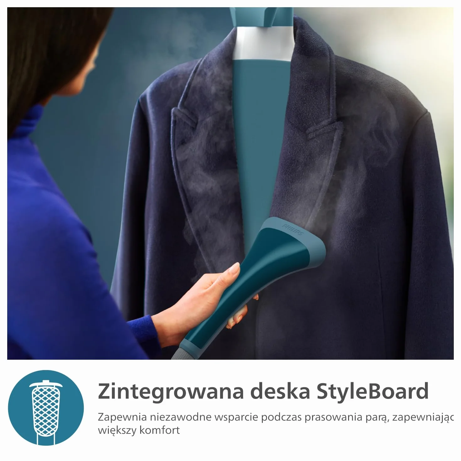 Philips Parownica stojąca do ubrań z serii 1000, 1800 W, duży zbiornik na wodę 1,8 l, zintegrowana deska StyleBoard, 3 ustawienia pary, łatwe usuwanie zmechaceń (STE1040/20)
