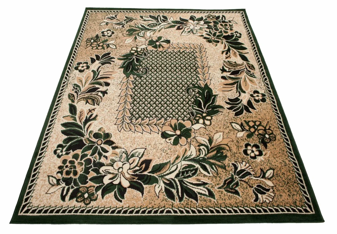 Tapiso Atlas dywan z krótkim włosiem, designerski, nowoczesny, abstrakcyjny, kwiatowe linie, zielony, beżowy, do salonu, pokoju gościnnego, Ökotex 140 x 200 cm