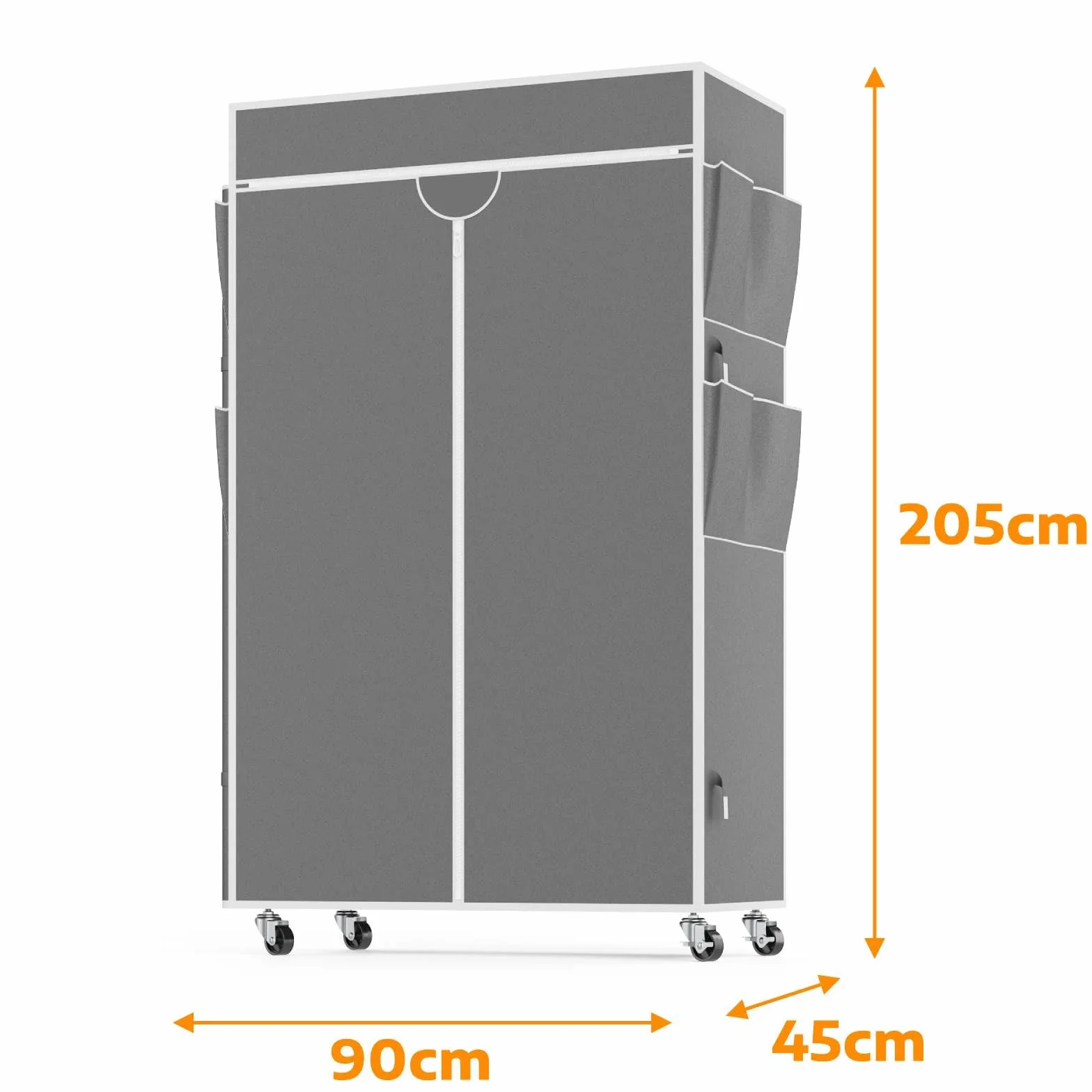 Himimi Stojak na ubrania z pokrowcem regulowana wysokość metalowy 90x45x205 cm Szary