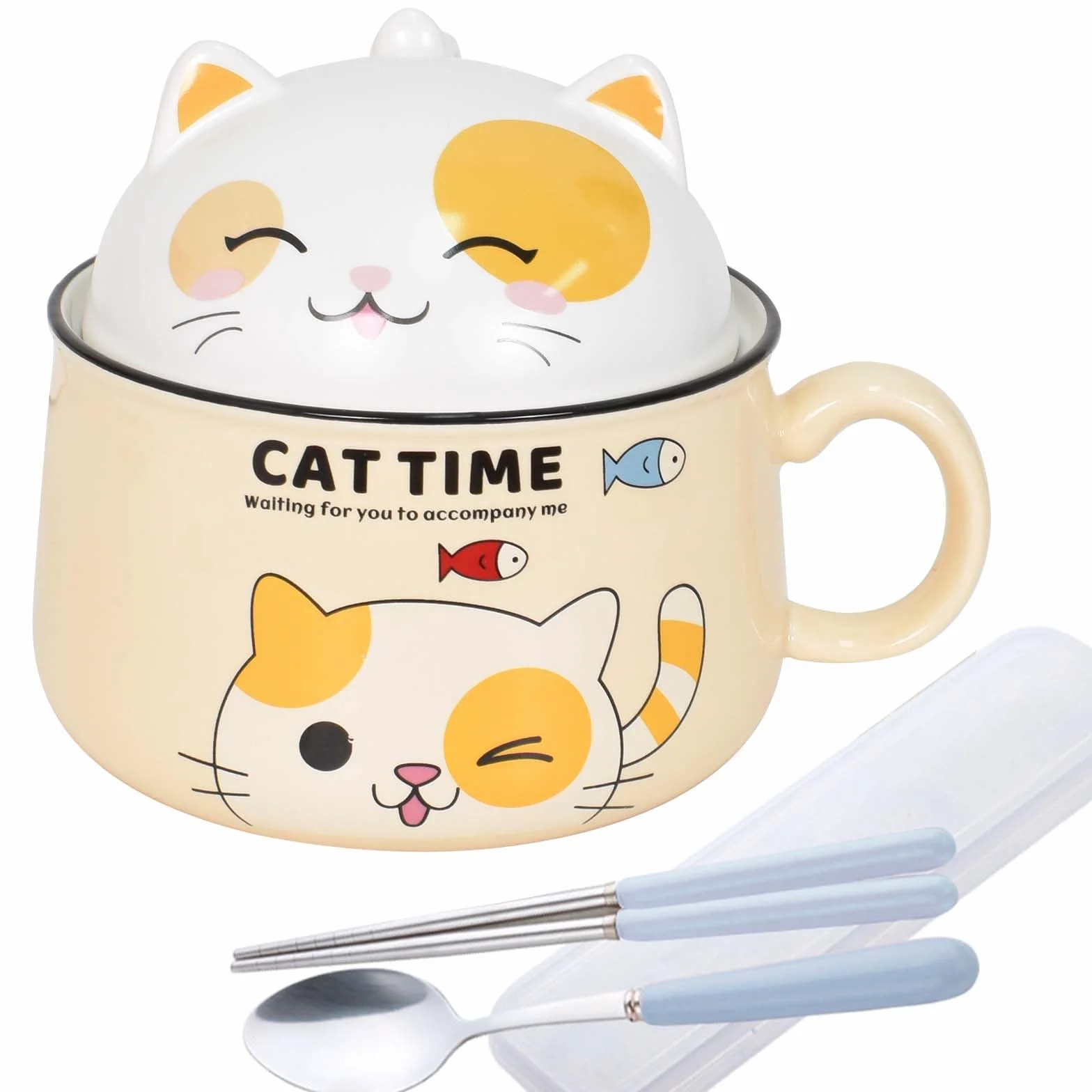 Miska Ramen ceramiczna 1020 ml japoński zestaw z pokrywką żółta
