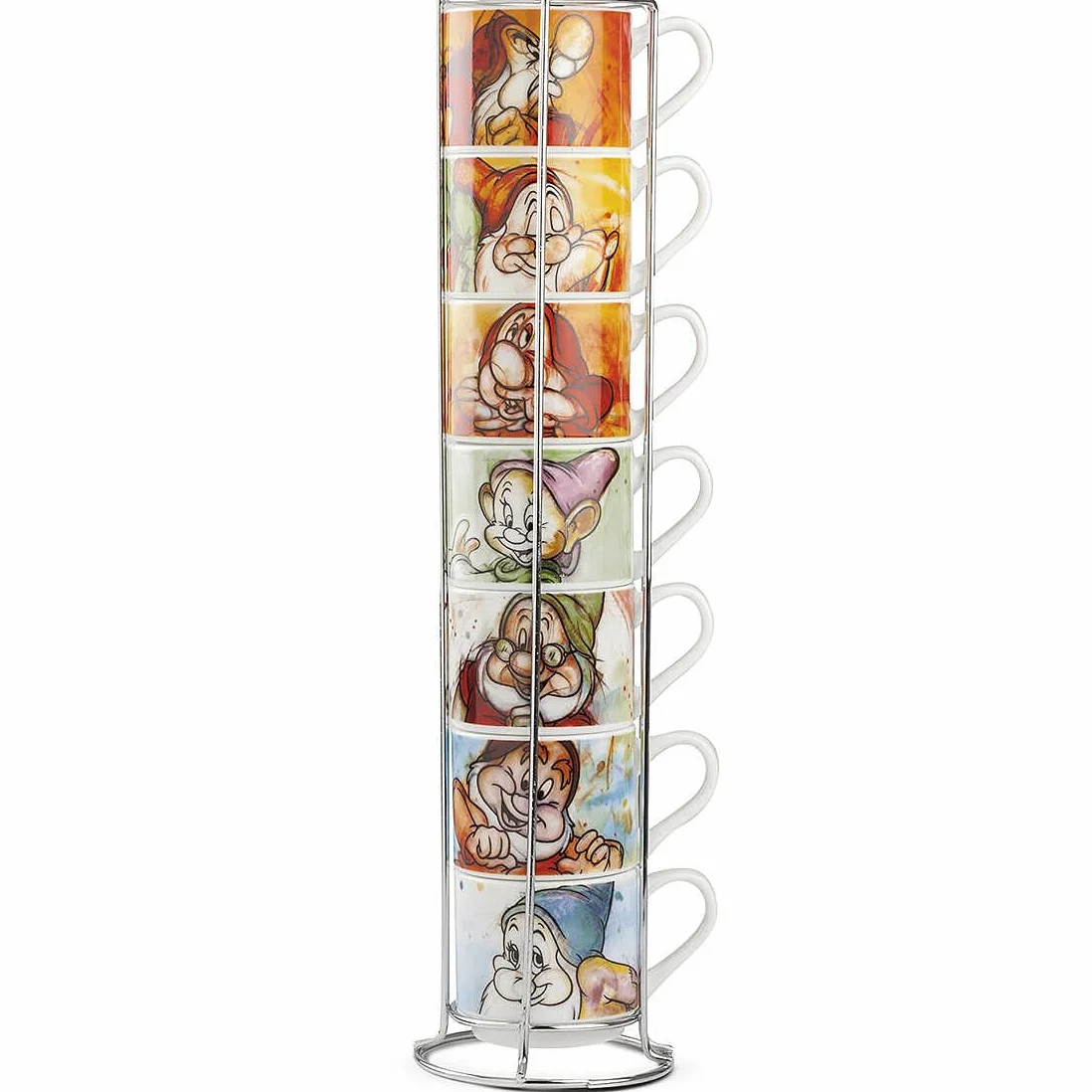 Egan 7-częściowy zestaw porcelanowych filiżanek do kawy siedmiu krasnoludków Disney + metalowy stojak